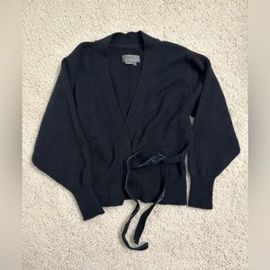 Anthropologie Sweater XS Black Velvet Attached Belt